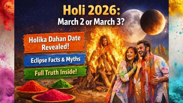 Holi 2026 confusion solved: Holika Dahan on March 3, not March 2. Panchang rules, lunar eclipse facts & correct muhurat explained clearly.