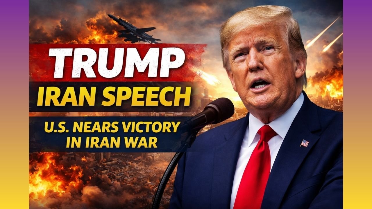 Trump Iran speech highlights US nearing victory in the Iran war, warns of intensified strikes and rising global oil prices amid ongoing Middle East tensions.
